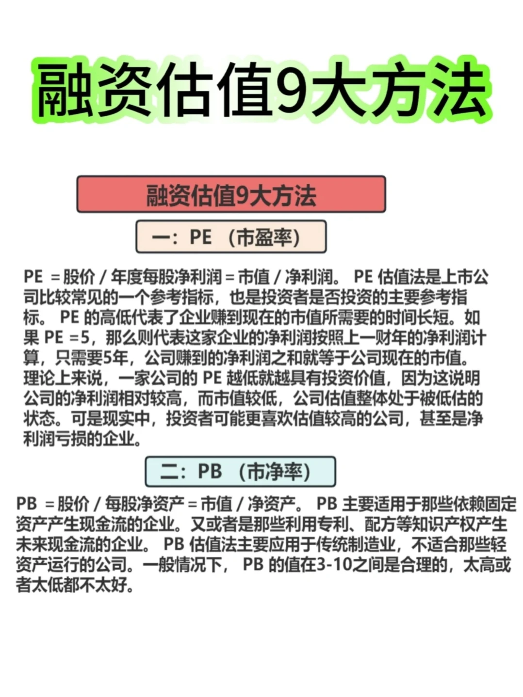 企业融资估值9大方法?