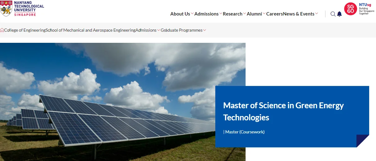 南洋理工大学新增绿色能源技术理学硕士