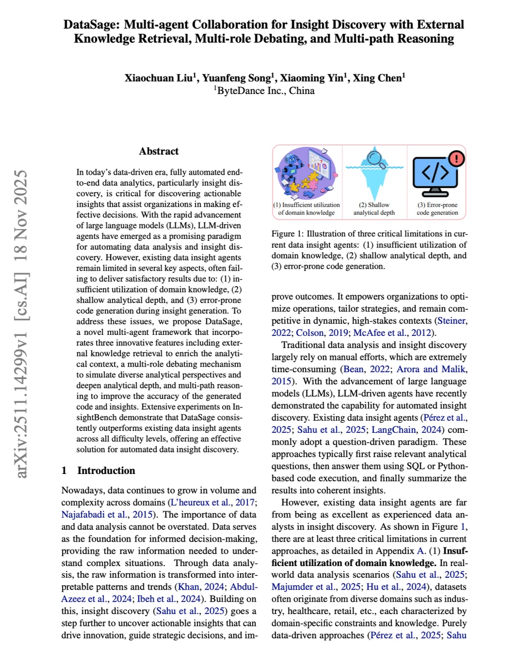 字节DataSage:多智能体自动数据分析和洞察