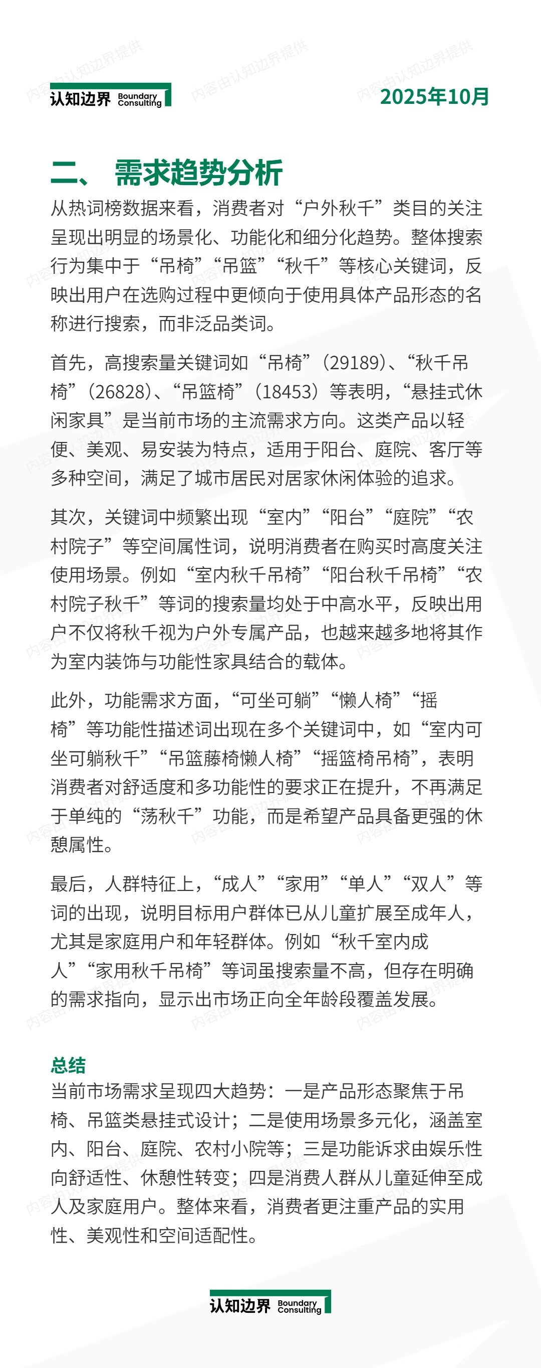 11月认知边界行业报告 户外秋千 住宅家具