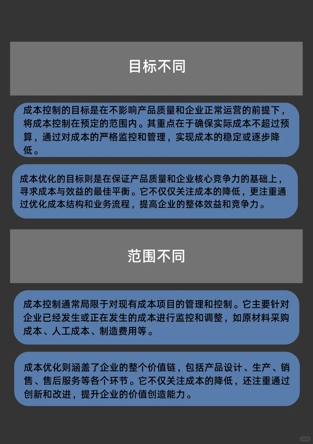 成本控制与成本优化的区别