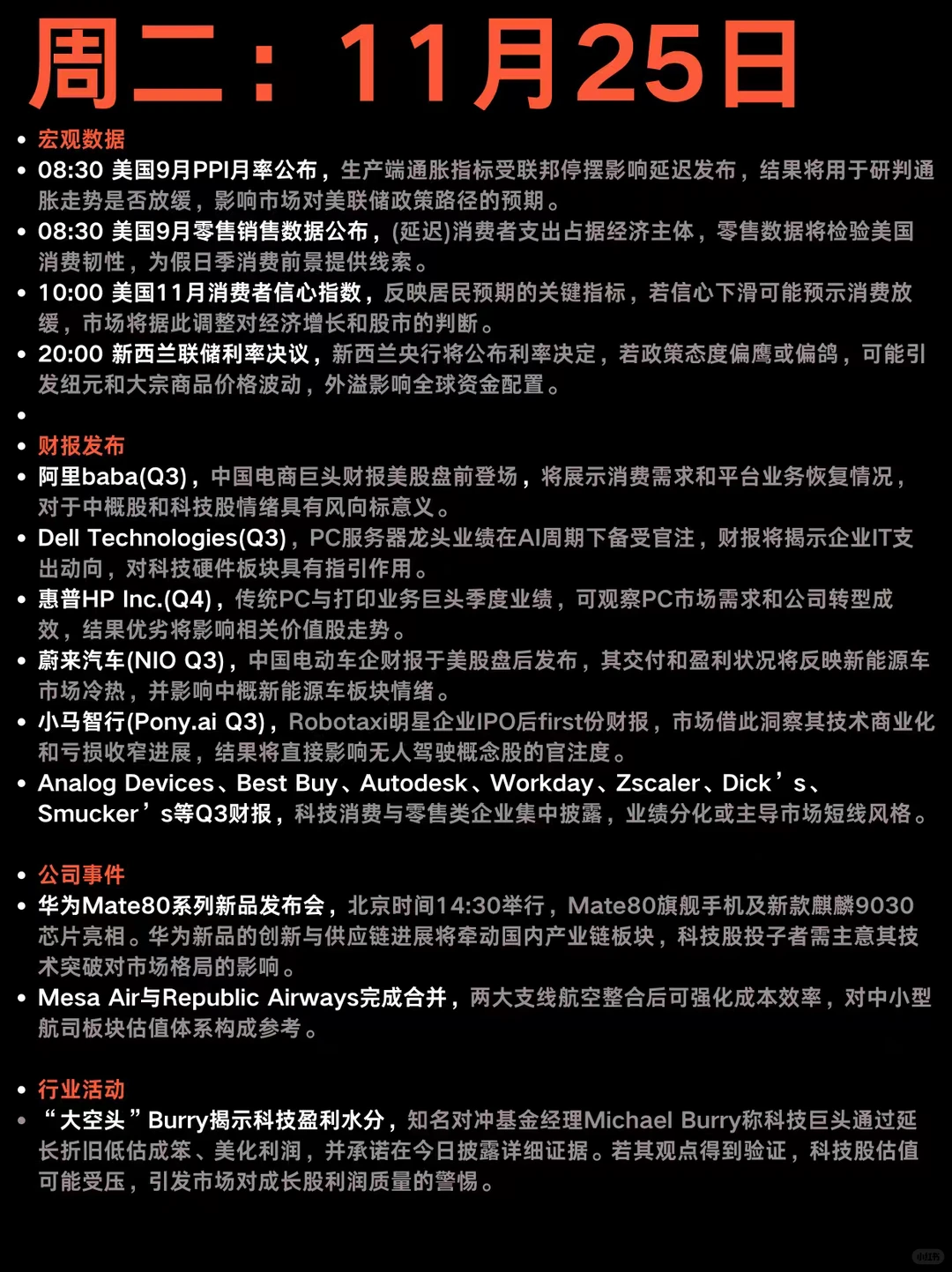 下周美股大事件合集：11.24-11.28