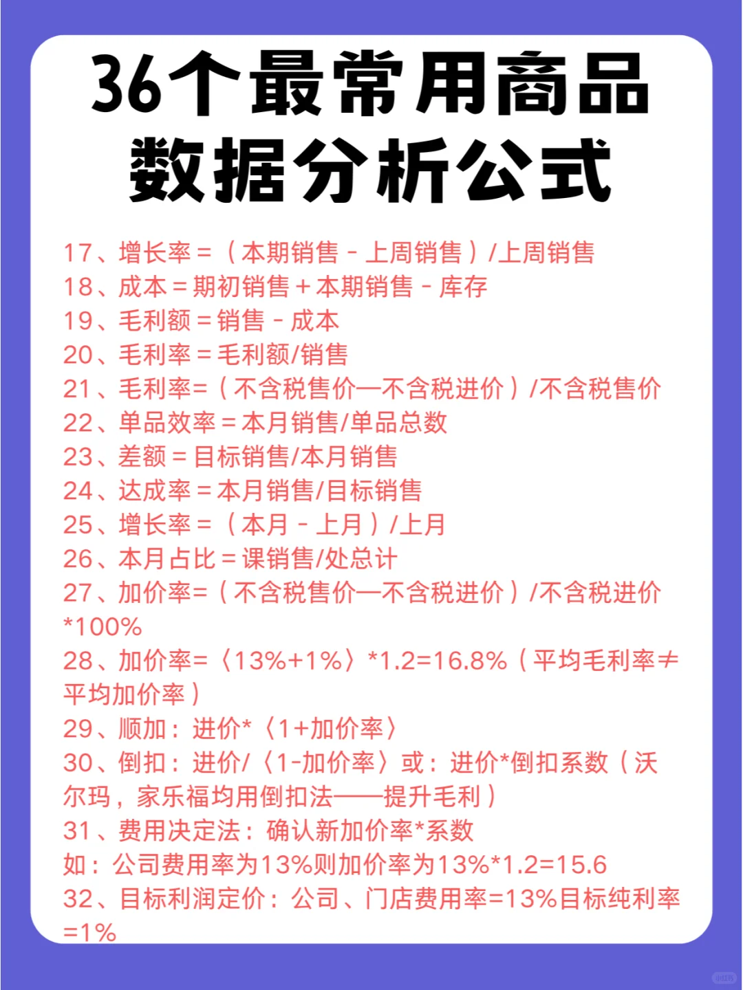 36个最常用商品数据分析公式