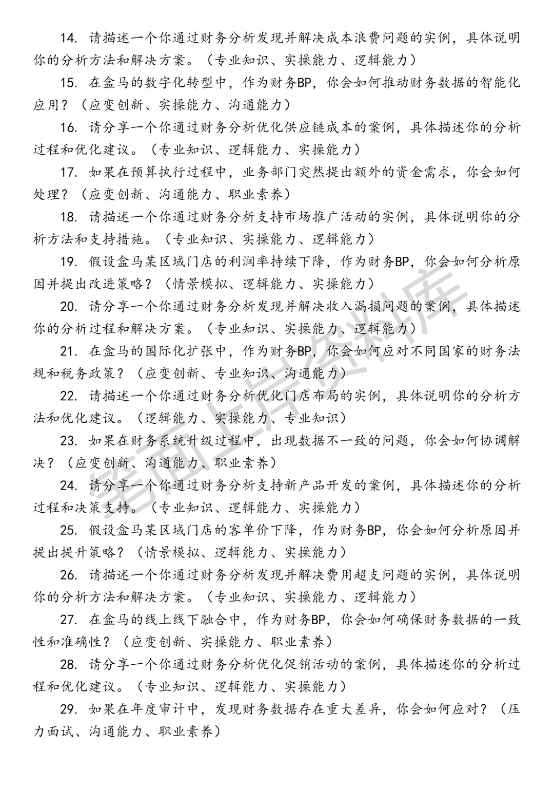 盒马区域财务BP