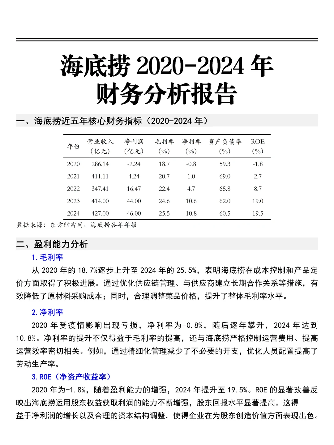 导师让你找的财务分析报告--海底捞