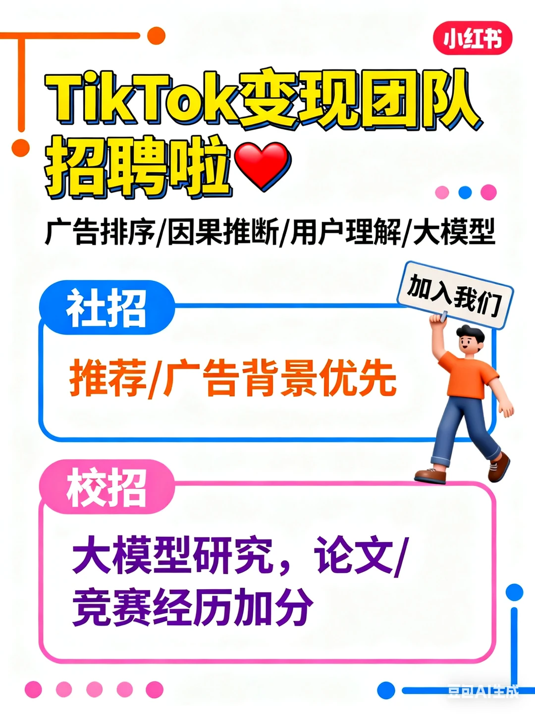 TikTok 端变现团队算法招聘：广告排序/因果