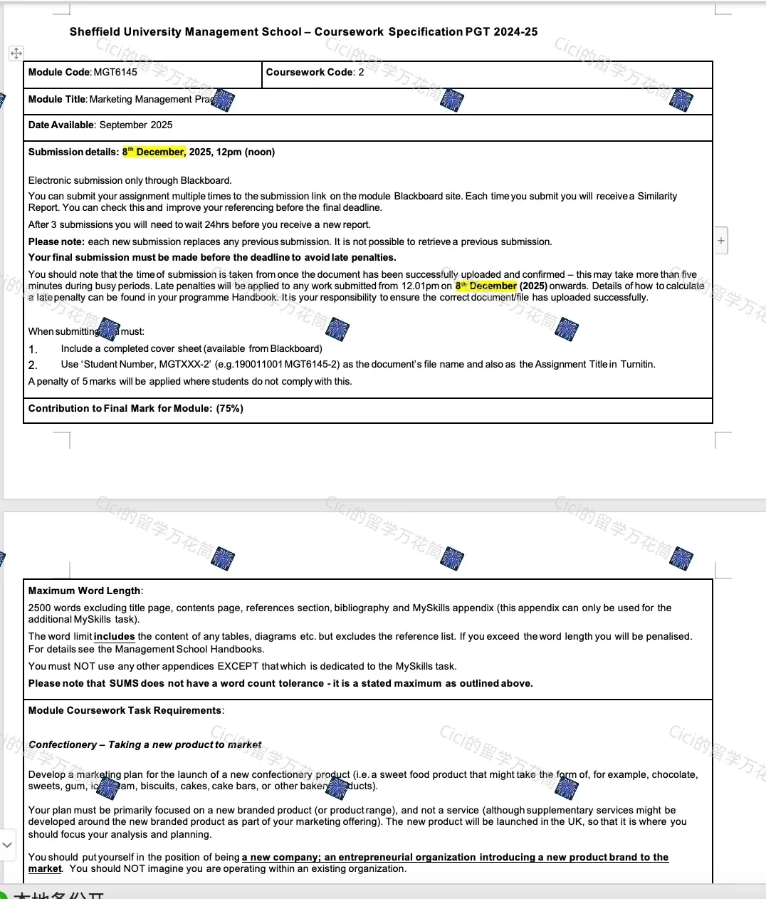 ??谢菲MGT6145Marketing Plan
