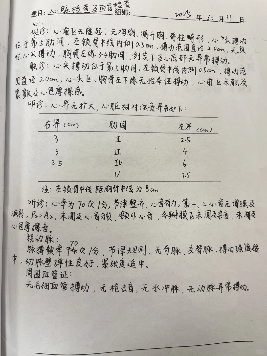 诊断学实验报告