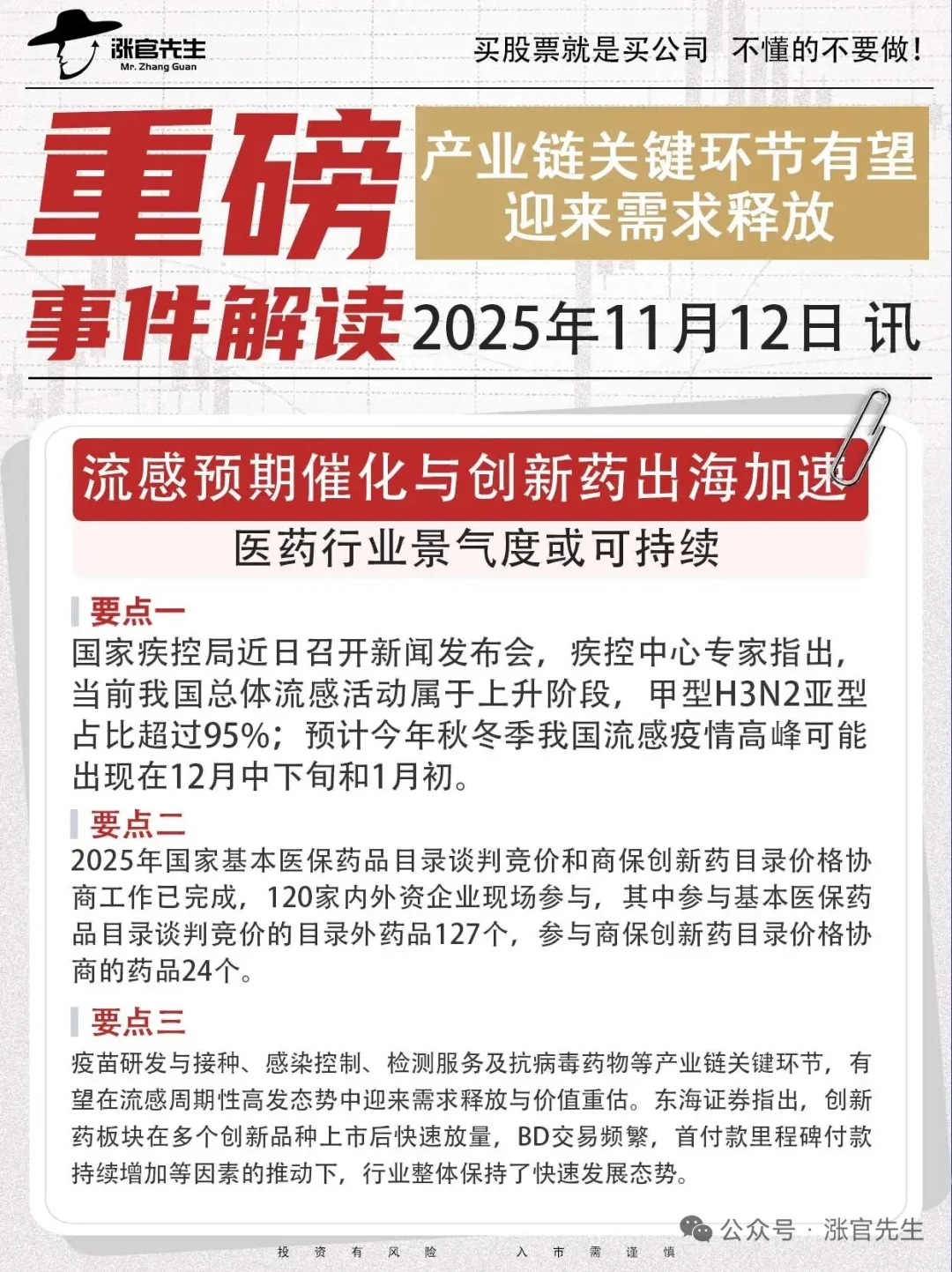 【11月12日】流感预期催化与创新药出海加速