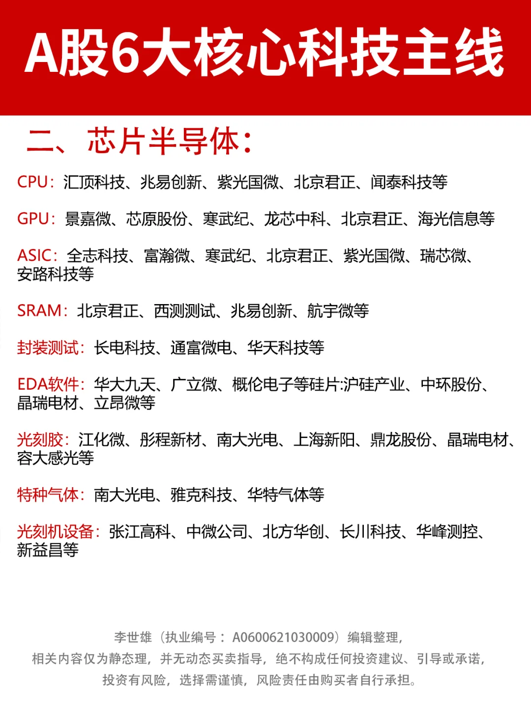 一次说清！A股6大核心科技主线！