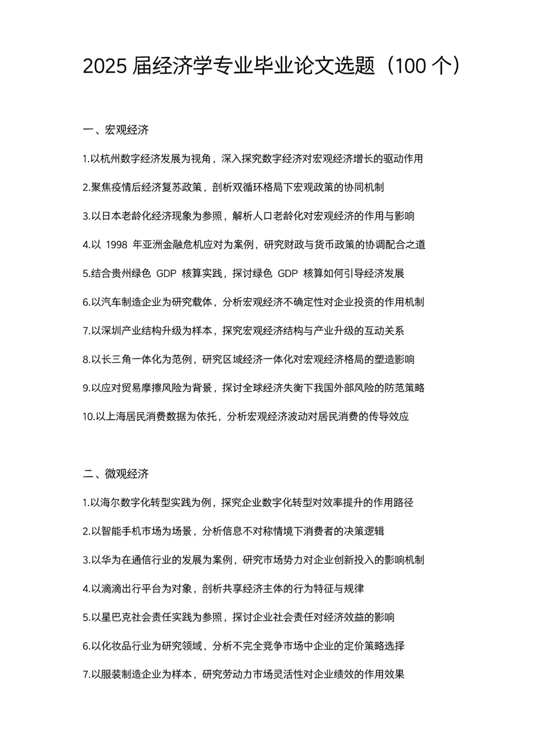 导师给的最新论文选题——经济学专业?