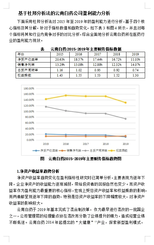 本科案例分析第78-云南白药盈利能力分析