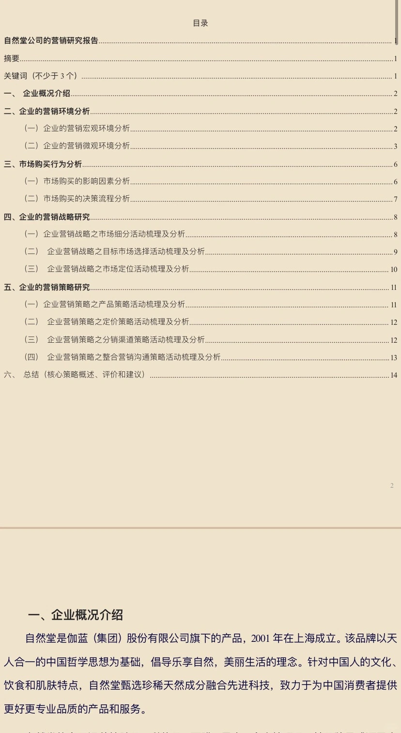 自然堂营销研究报告word文档