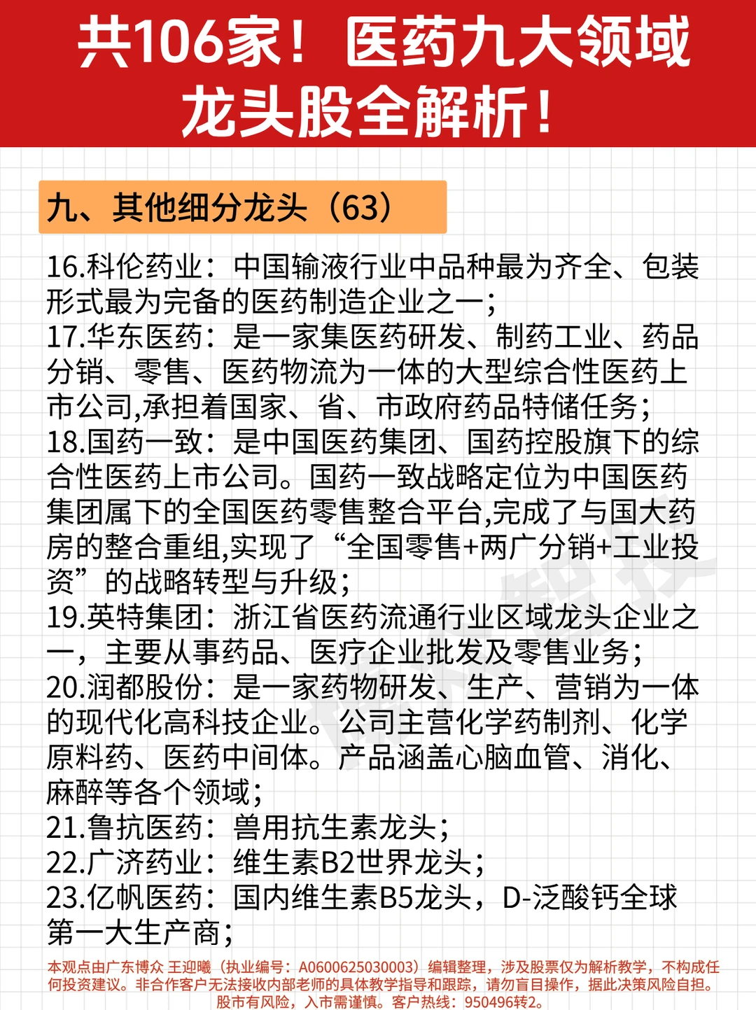 医药股九大领域龙头超全汇总！【收藏版】