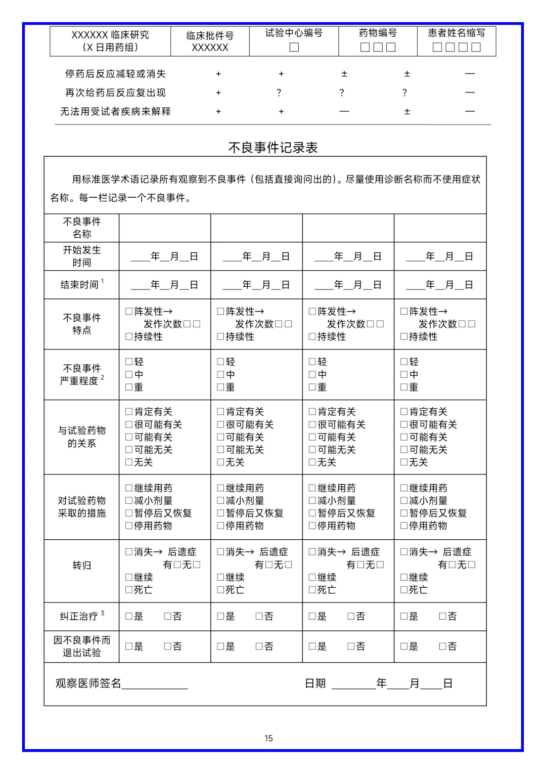 临床研究病历报告表（CRF表）