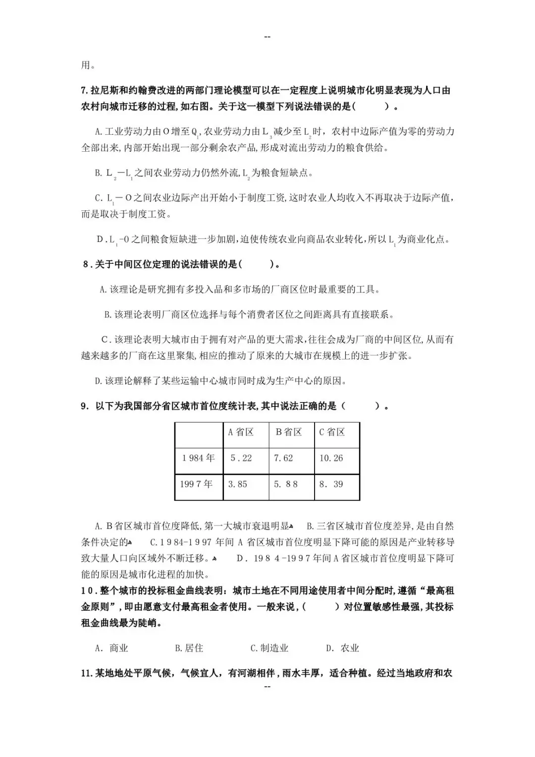 《城市经济学》考试试题