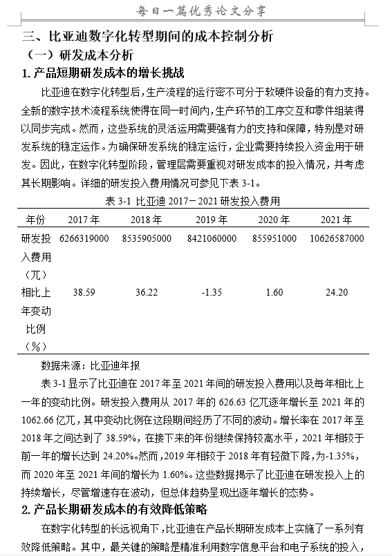 基于数字化转型时期下比亚迪的成本控制研究