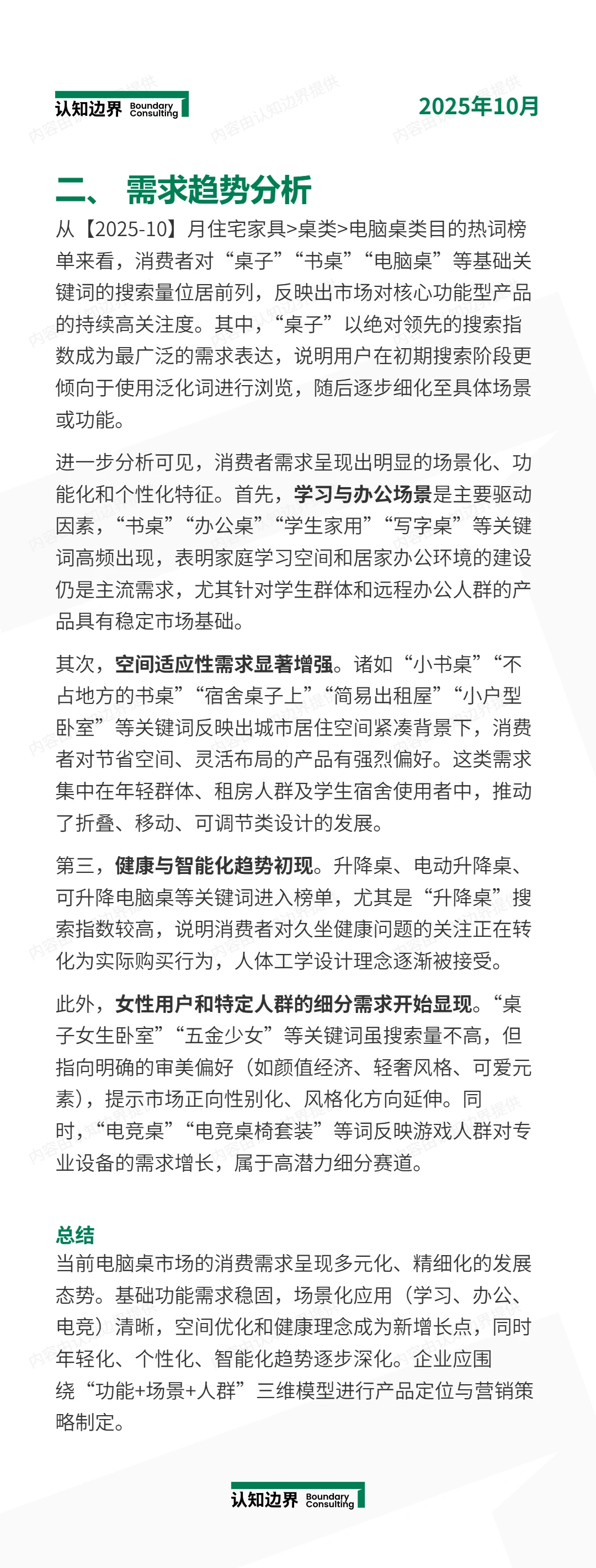 10月认知边界行业报告 电脑桌 住宅家具