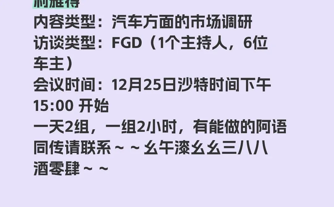 12.25号一天汽车市场调研阿语同传