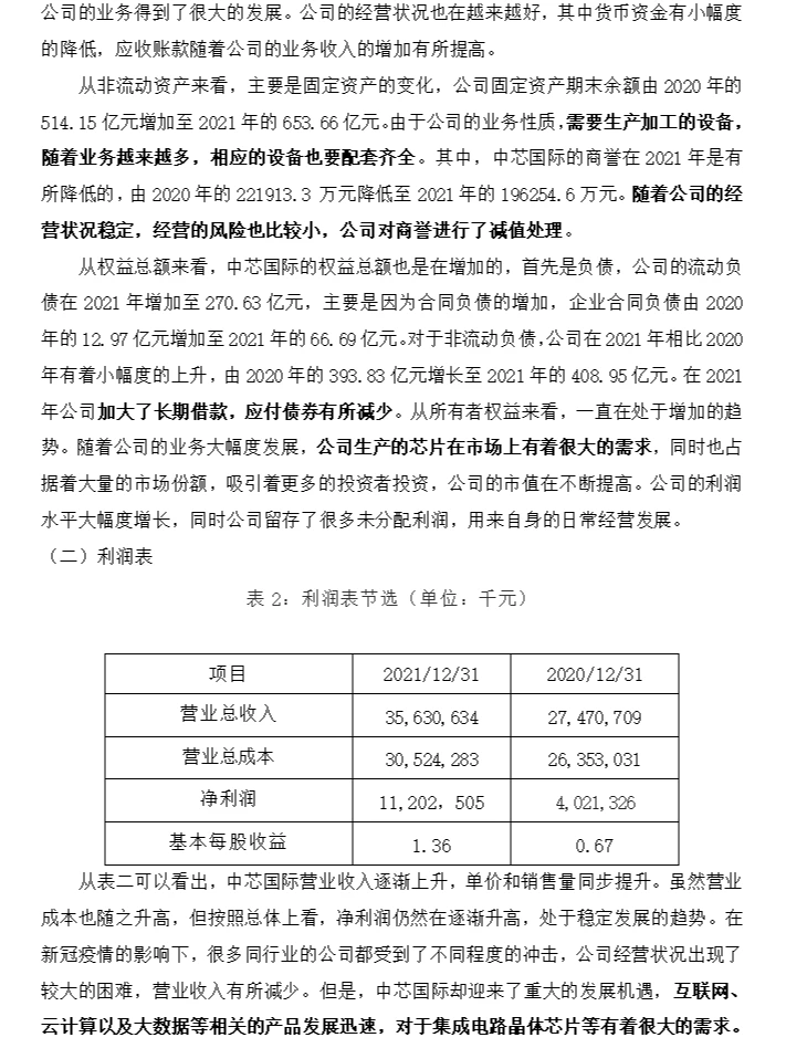中芯国际财务分析
