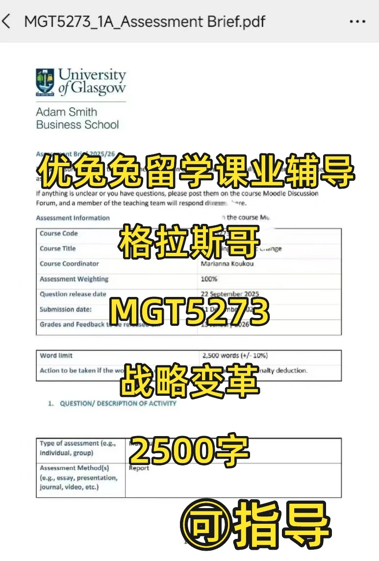 格拉斯哥大学 MGT5273 期末冲刺与课程辅导