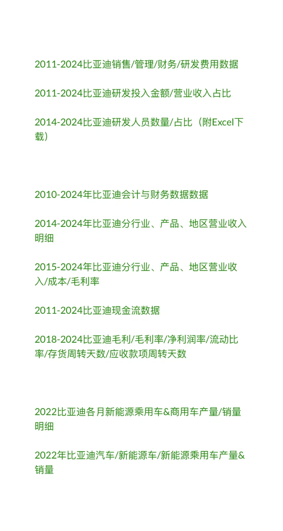 比亚迪相关研究数据，论文研究必备