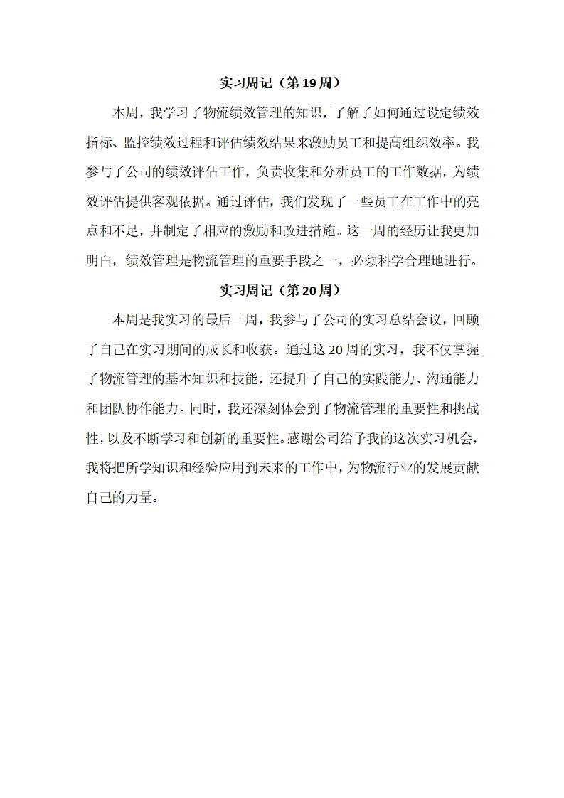 物流管理专业实习周记20篇