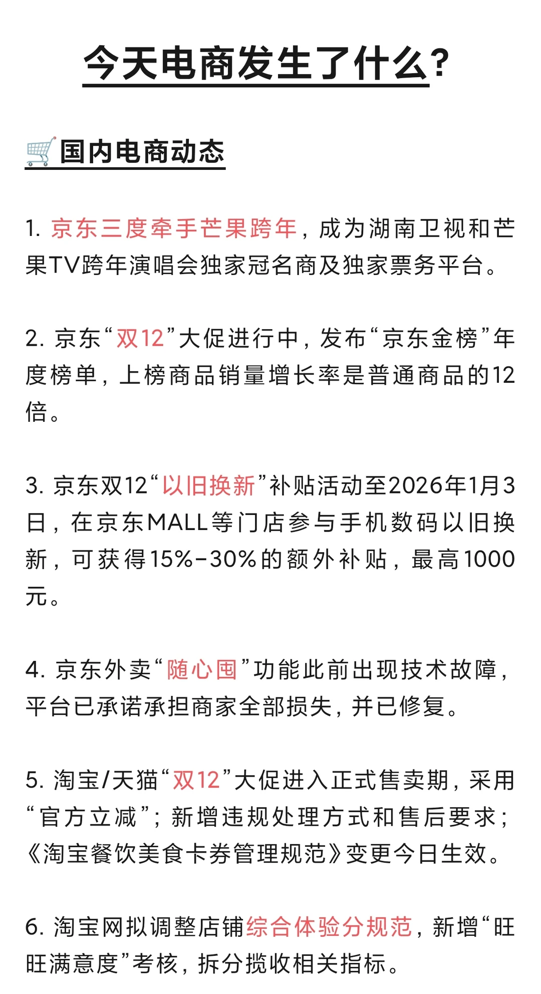 12月10日 电商动态 京东独家冠名芒果跨年