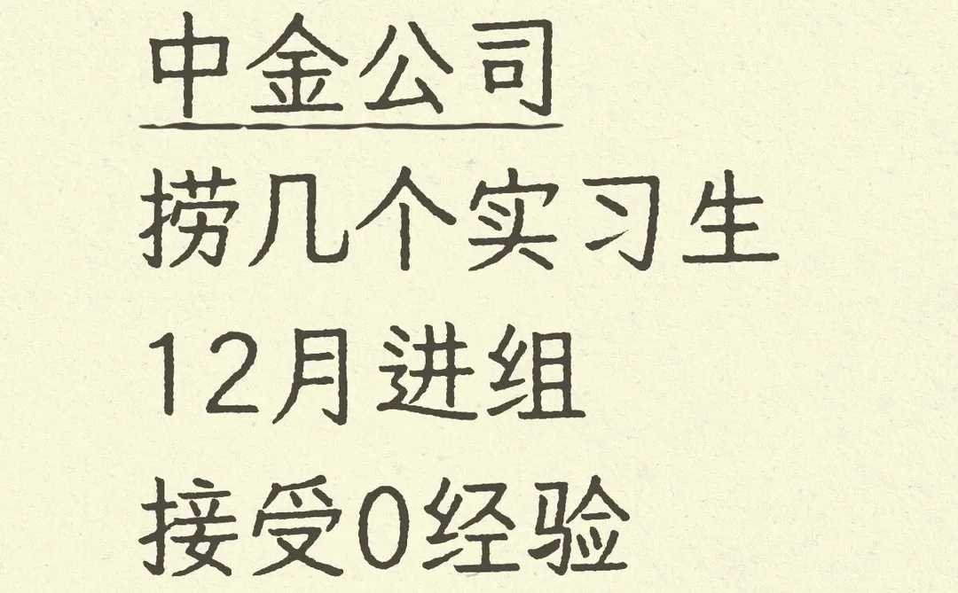 中金公司 帮mentor捞几个实习继任，可远程