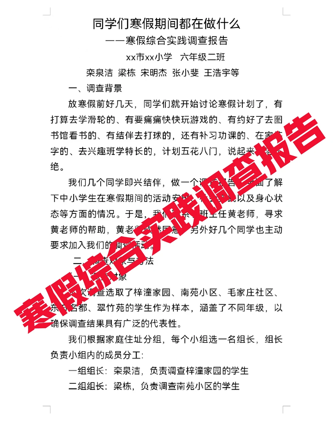 小学生寒假综合实践调查报告