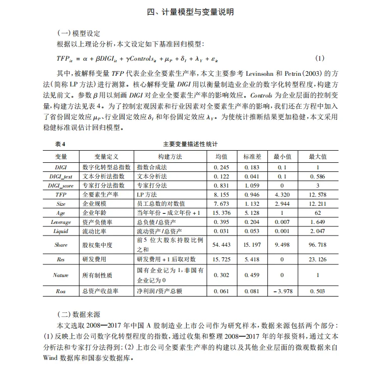 stata实证数字化转型对企业全要素生产率