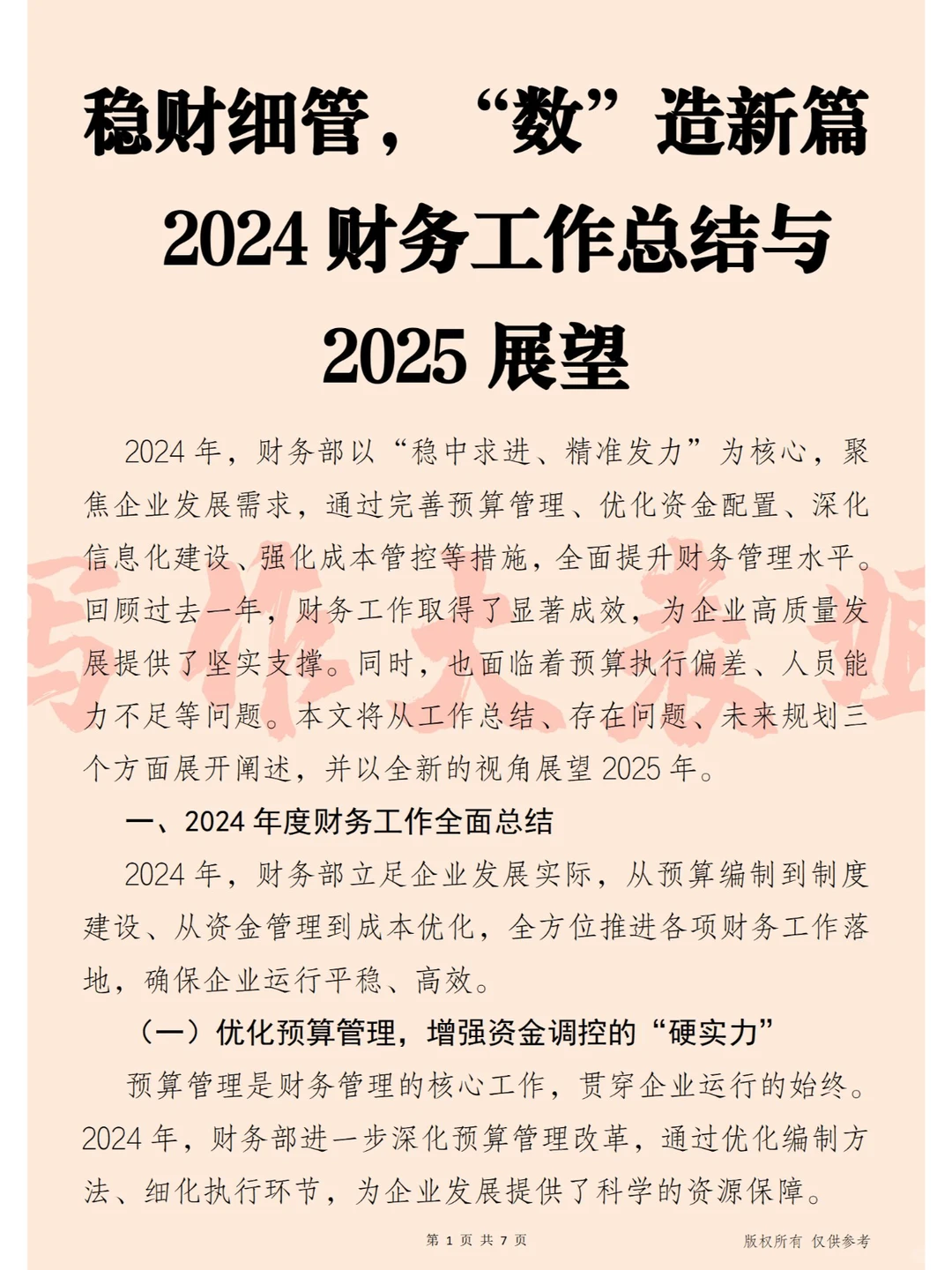 2024财务工作总结与2025展望