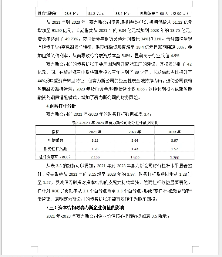 会计范文赛力斯公司的资本结构对企业价值的