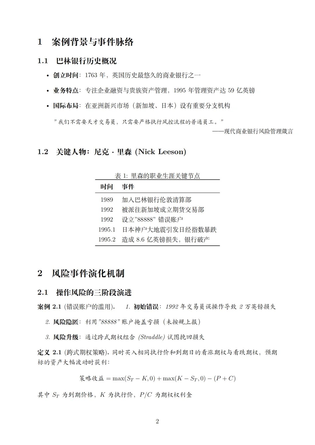 投资学- 金融风险管理案例之巴林银行