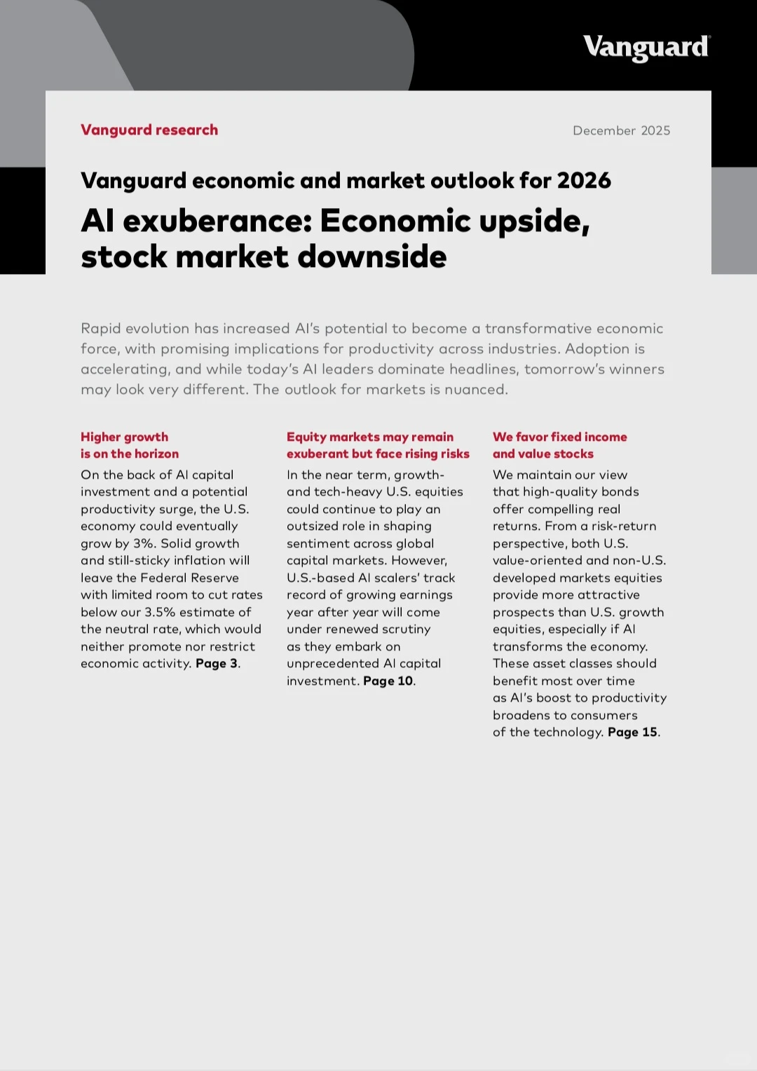 Vanguard|2026年经济与市场展望报告