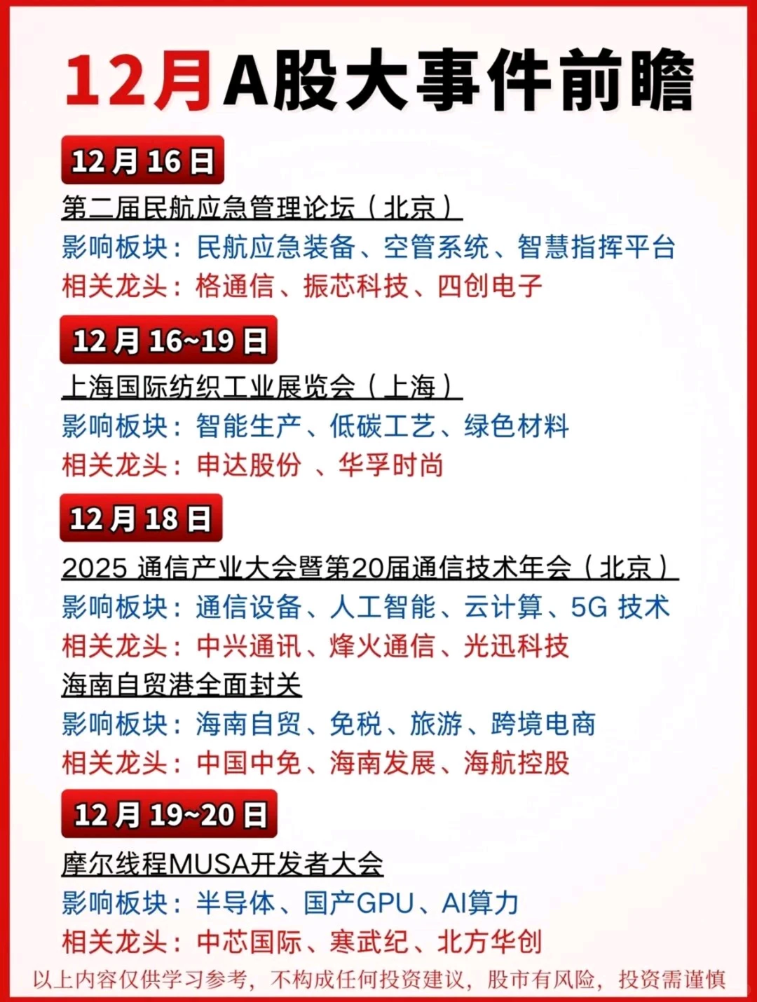 12月A股大事件前瞻