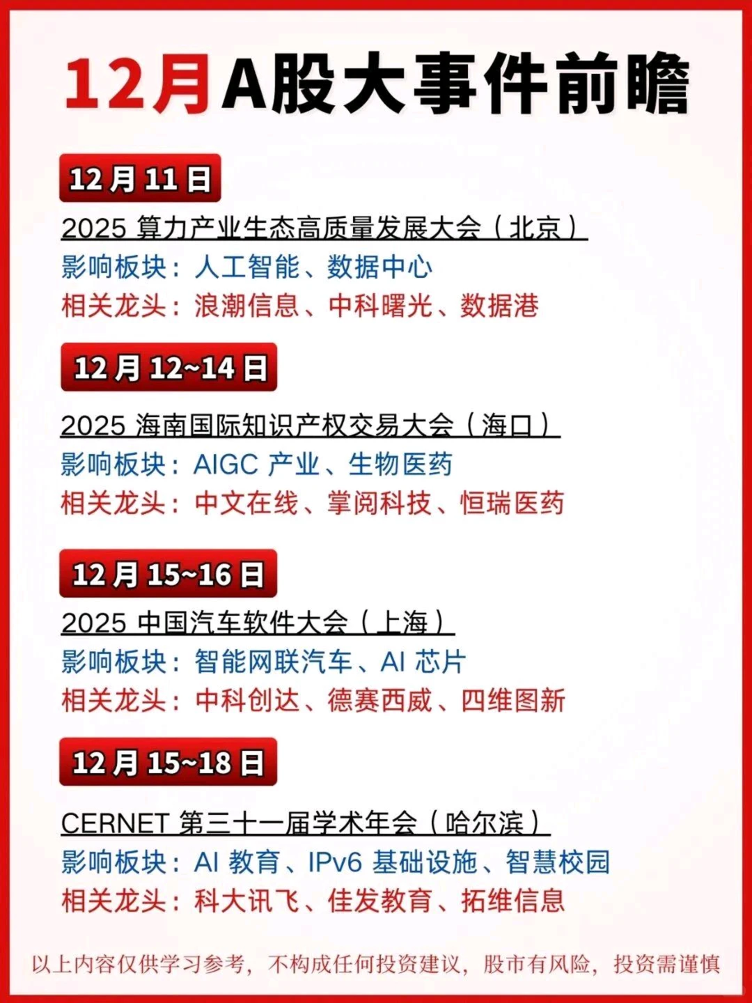 12月A股大事件前瞻