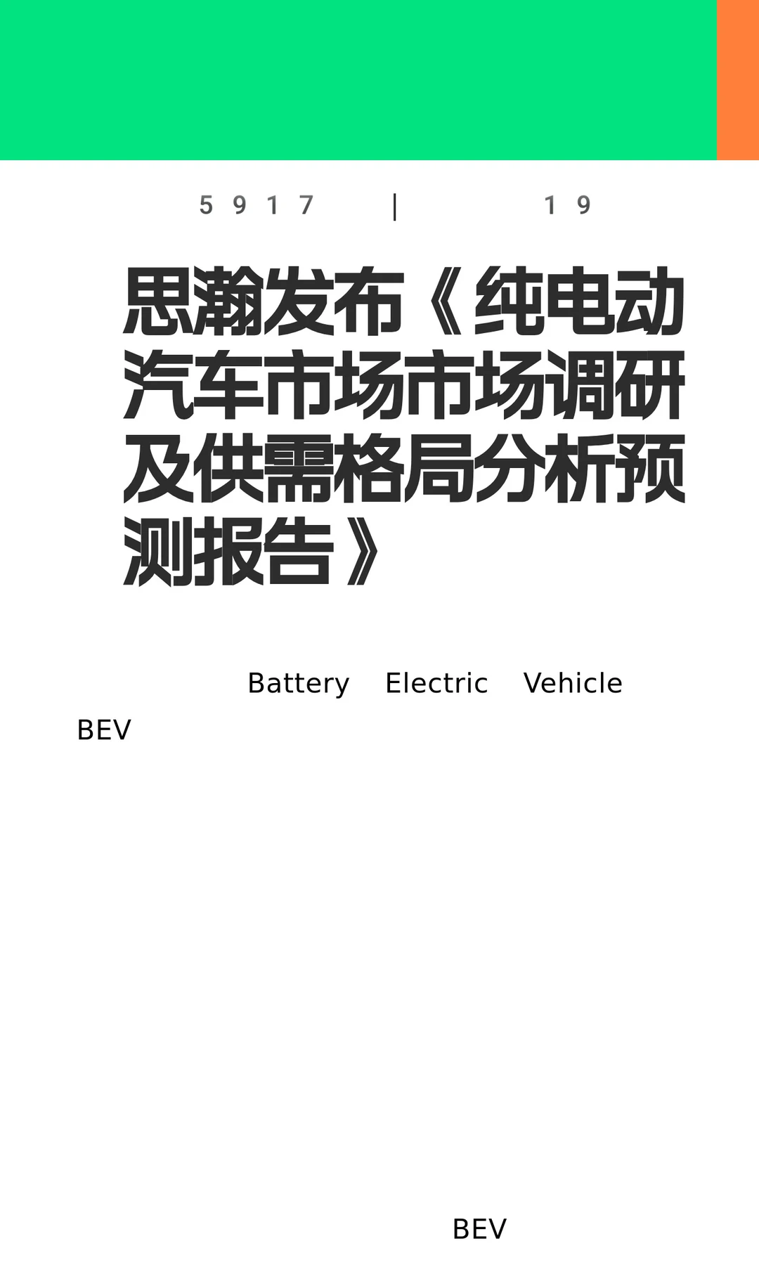 思瀚发布《纯电动汽车市场市场调研及供需格