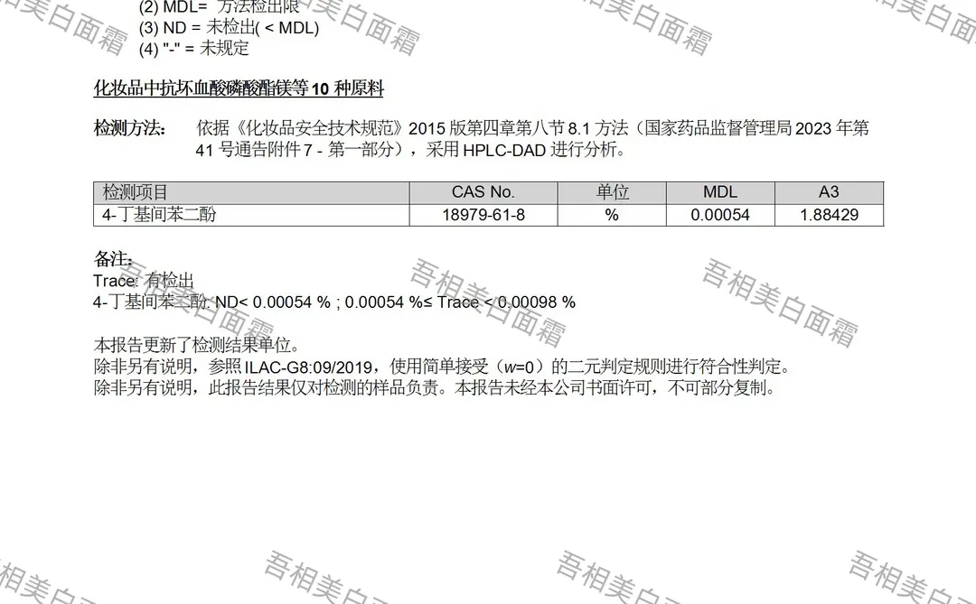 吾相美白浓度最新SGS检测报告公示