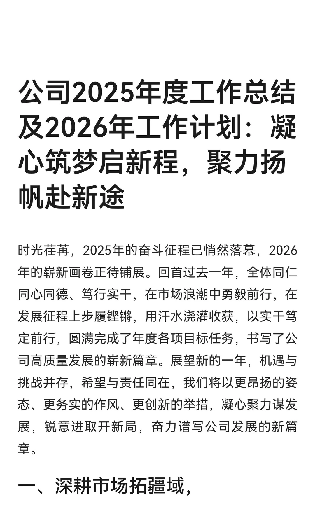 公司2025年度工作总结及2026年工作计划
