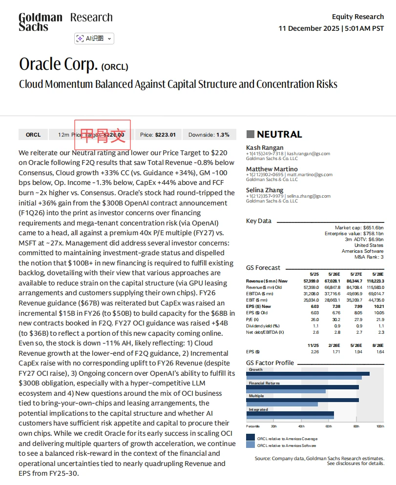高盛最新研报:Oracle:云增长强劲但更现实