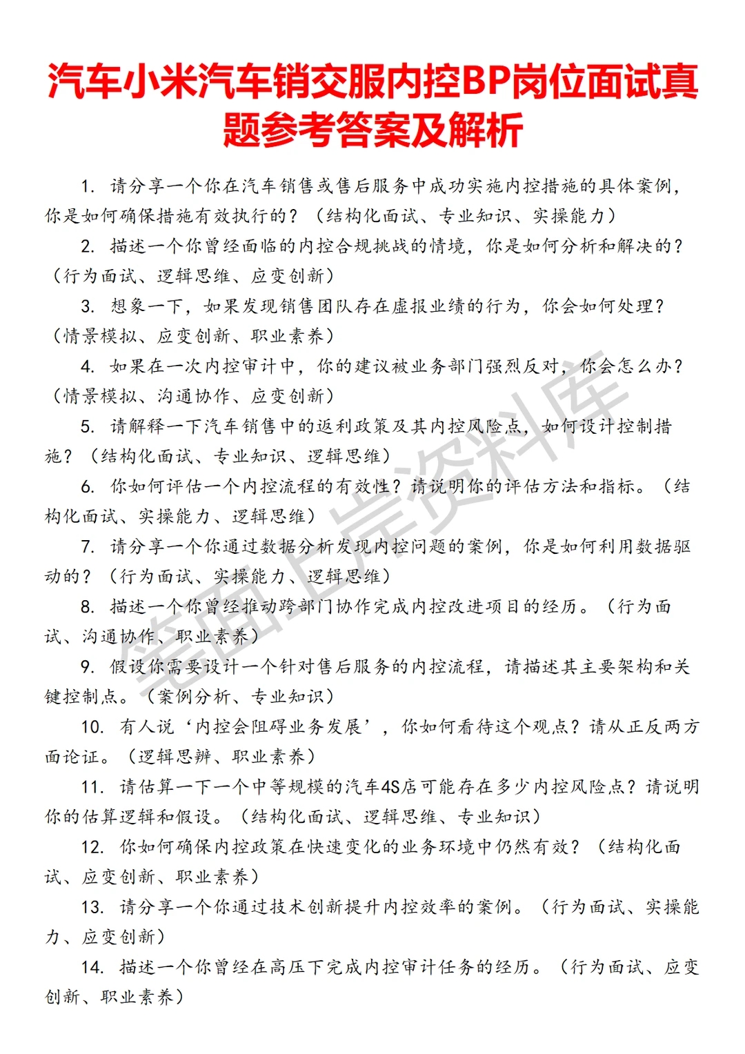 汽车小米汽车销交服内控BP