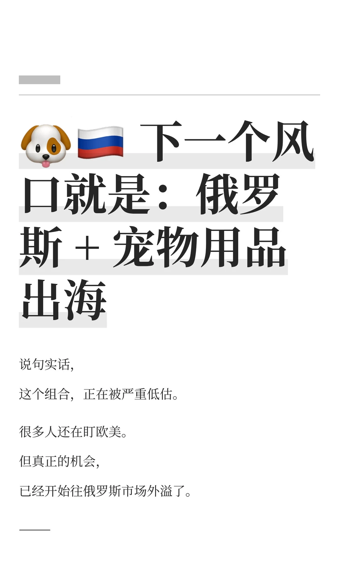 下一个风口就是俄罗斯 + 宠物用品