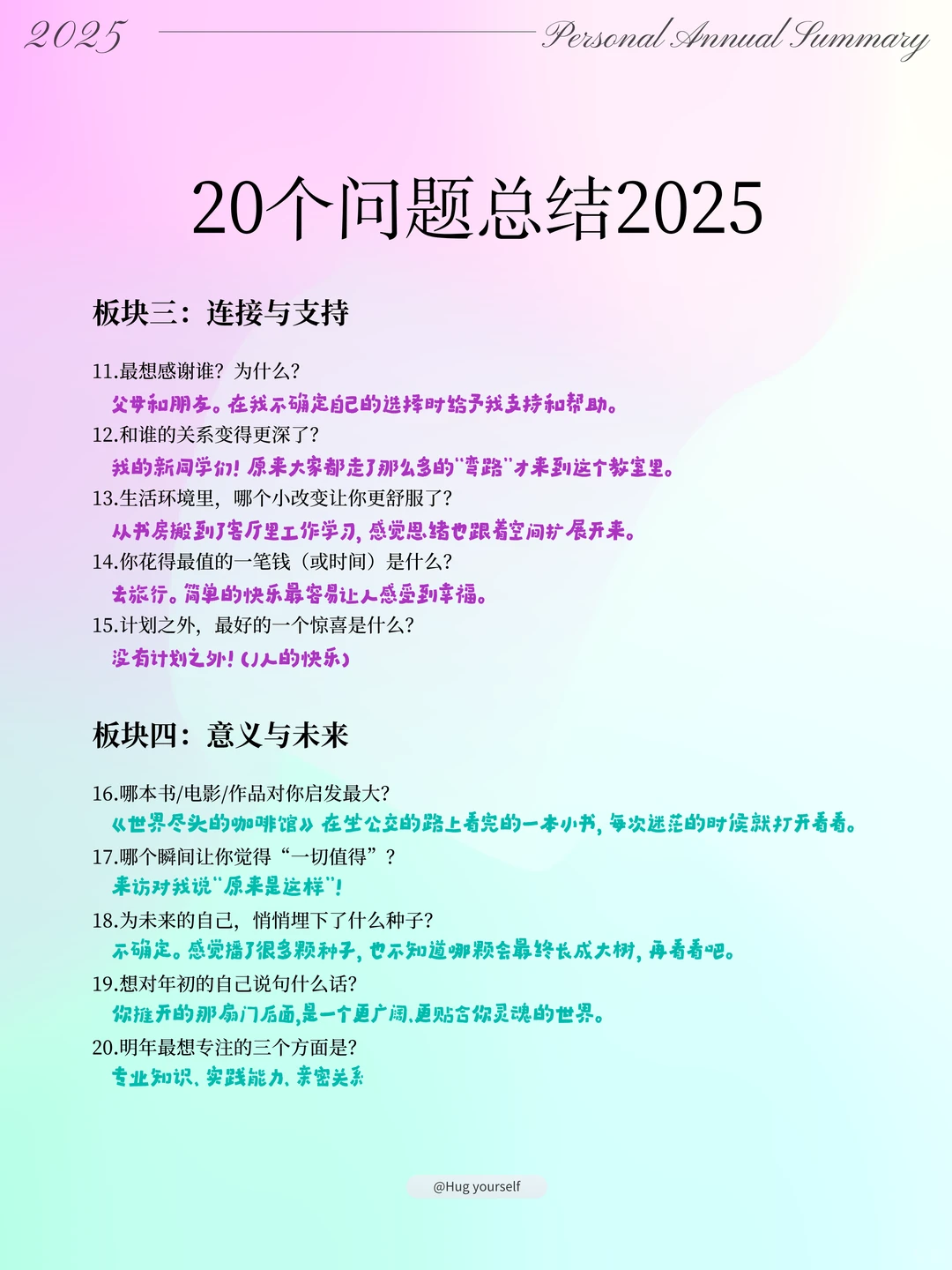 简单20个问题总结2025｜自我洞察?