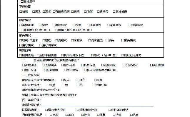 美容院专业皮肤诊断表