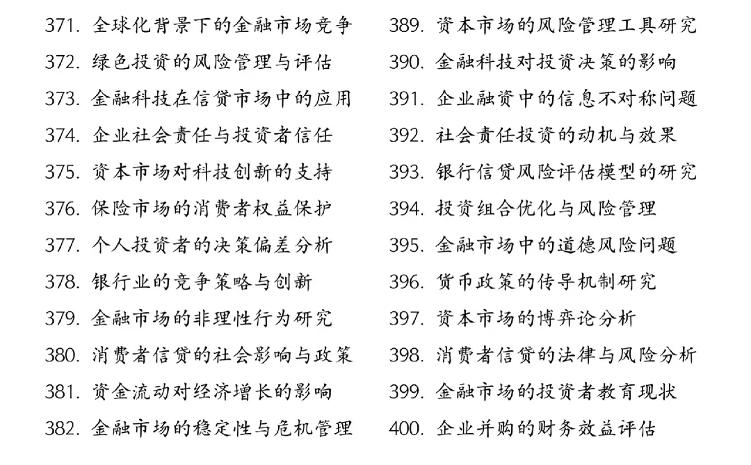 金融学专业的宝子一定要刷到这些论文选题啊