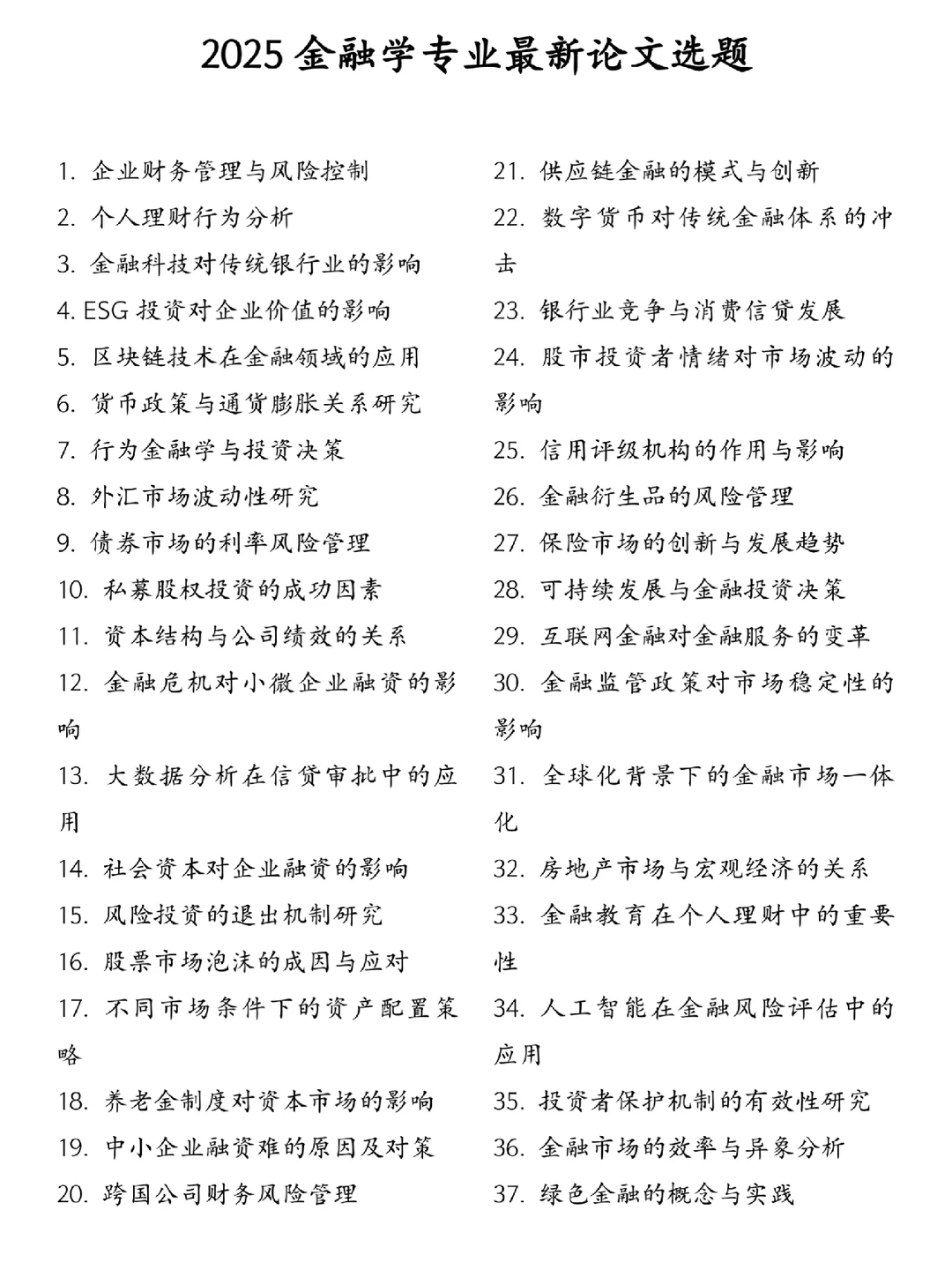 金融学专业的宝子一定要刷到这些论文选题啊