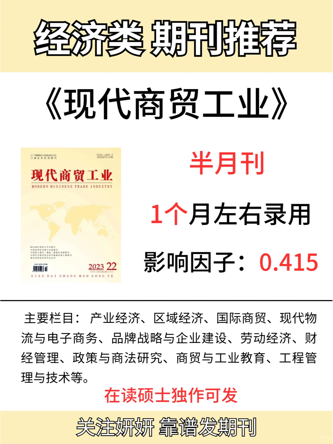 《现代商贸工业》非常适合评职称 通过率高