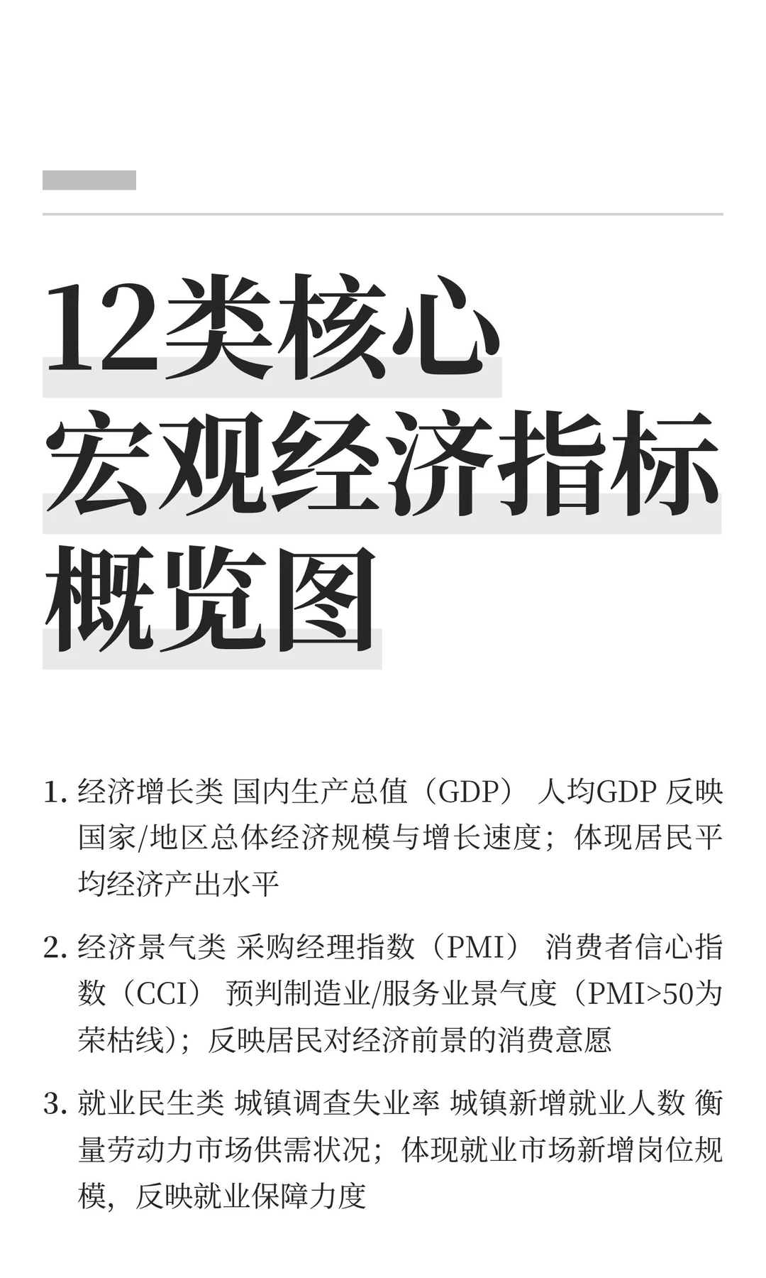 12类核心宏观经济指标概览图