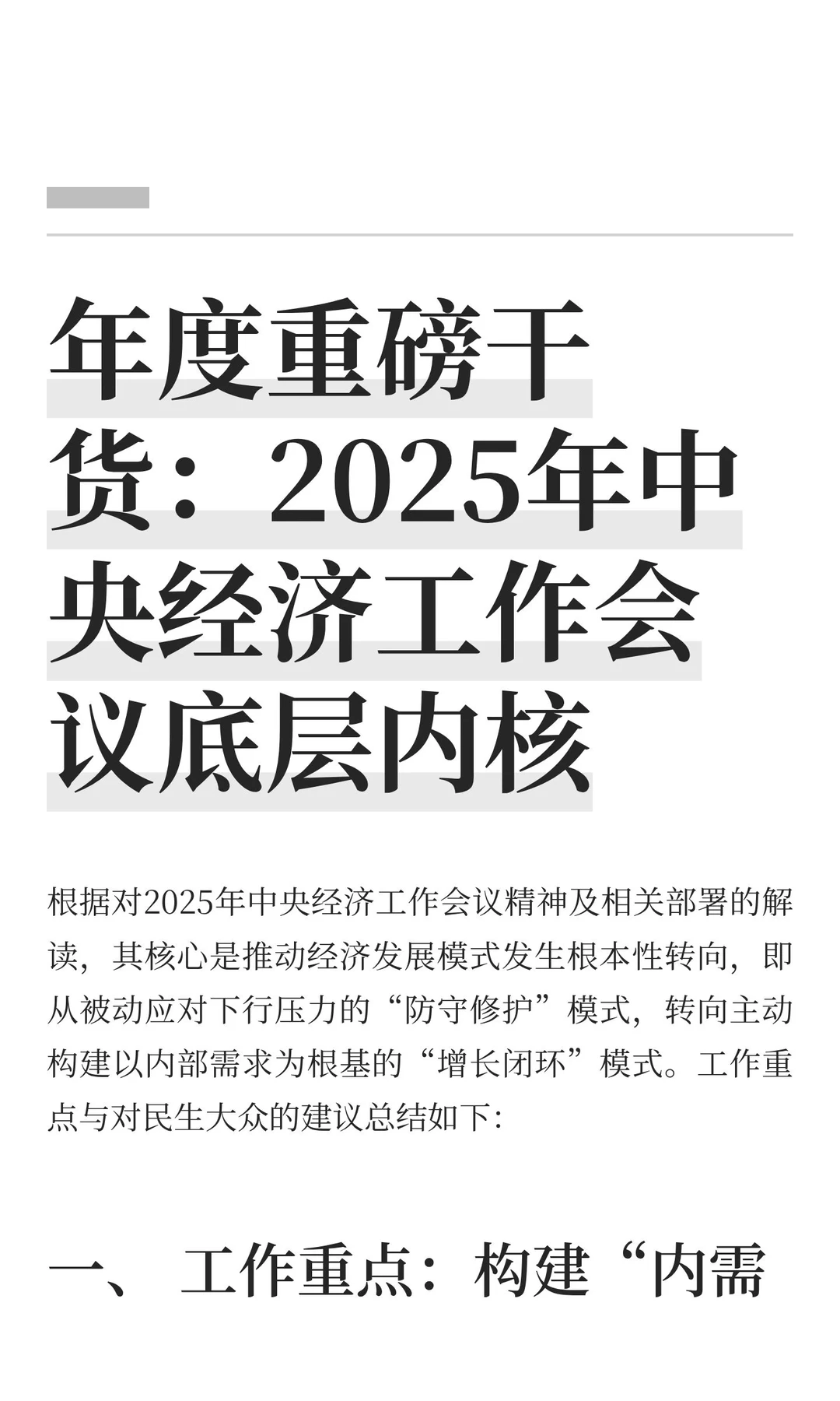 年度重磅干货：2025年中央经济工作会议底层